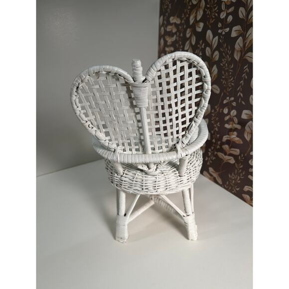 White Wicker Teddy or Doll Furniture, Vintage Rattan Patio Chair, Cottage Decor - Picture 5 of 7